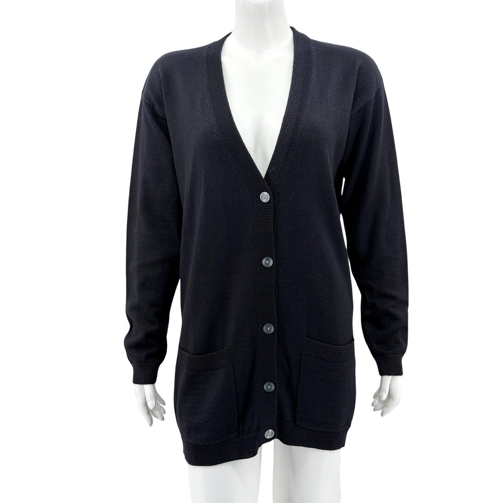 Vintage Outlander Sweater Womens Small Black Cardigan Wool Blend V-Neck Longline